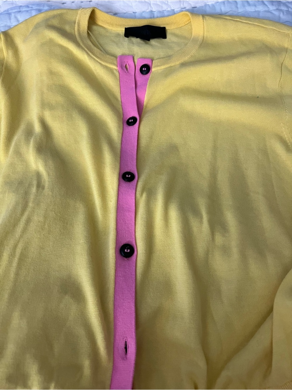 Zara Yellow Cardigan with Pink Trim and Black Buttons - Picture 4 of 6